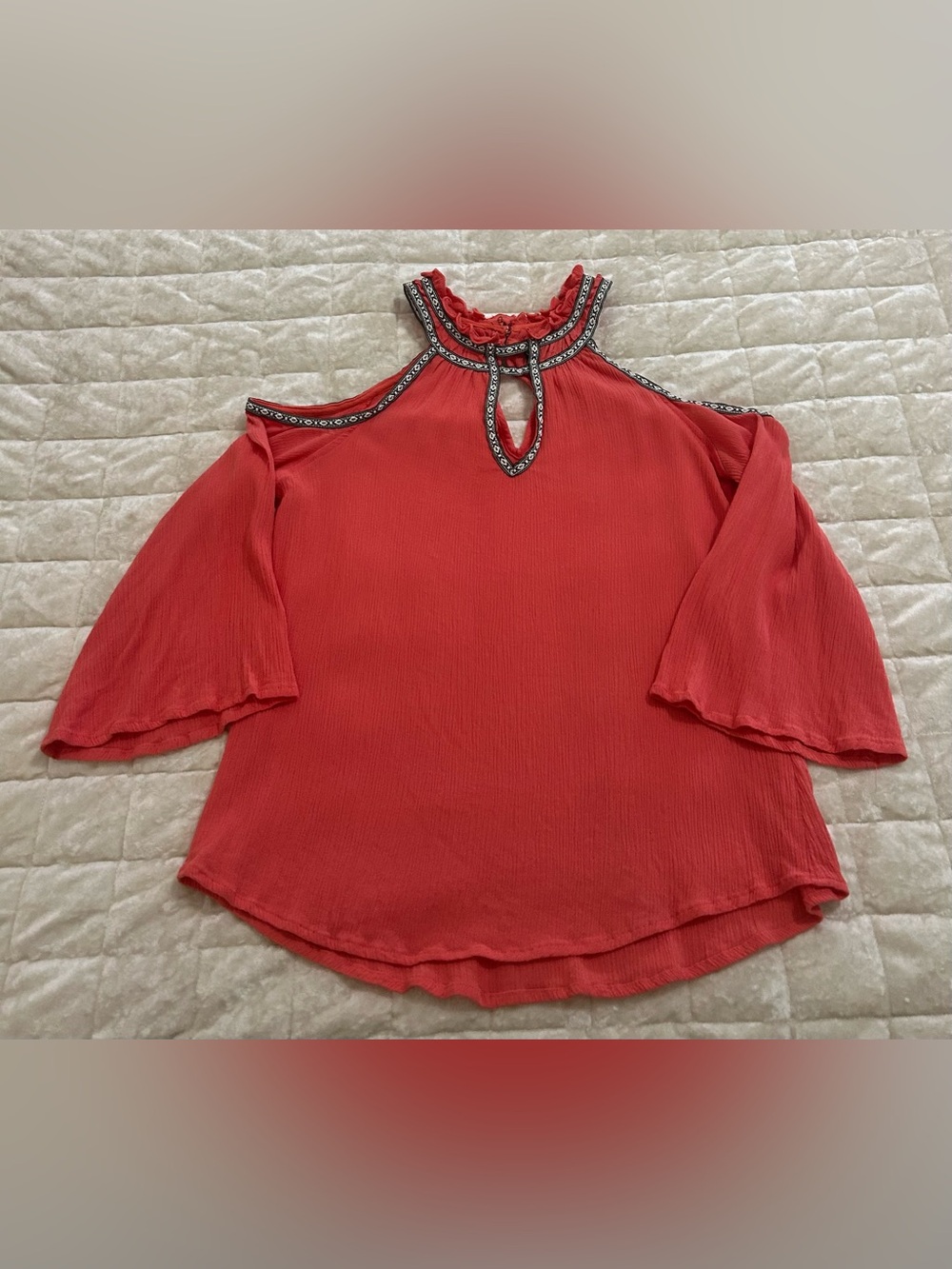 Cruel Girl Women's Cold-Shoulder Ruffle Neck Blouse